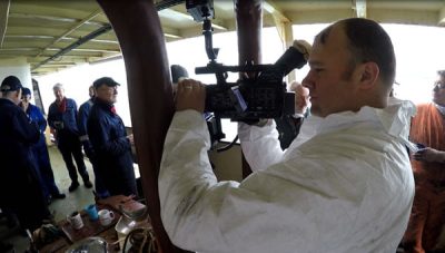 Andy Jones filming on Shieldhall